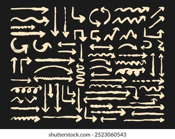Hand drawn arrows icon collection. Freehand brush strokes sign bundle.