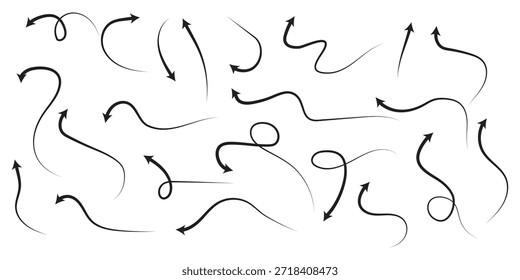 Conjunto de iconos de flechas dibujadas a mano. Conjunto de iconos negros grandes de flechas. Diseño de símbolos de iconos de flecha. Flecha plana colección de Vector