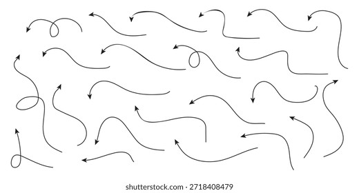 Conjunto de iconos de flechas dibujadas a mano. Conjunto de iconos negros grandes de flechas. Diseño de símbolos de iconos de flecha. Flecha plana colección de Vector