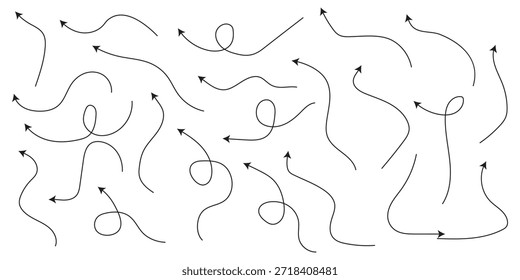 Conjunto de iconos de flechas dibujadas a mano. Conjunto de iconos negros grandes de flechas. Diseño de símbolos de iconos de flecha. Flecha plana colección de Vector