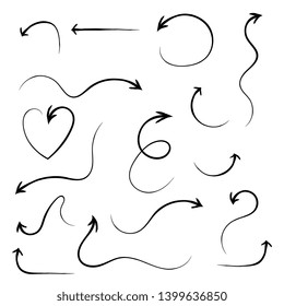 Hand drawn arrows icons set. Vector hand drawn arrows set. 