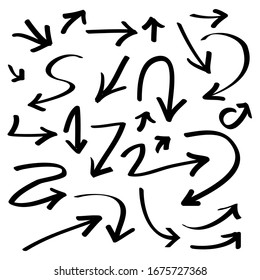 hand drawn Arrows icons Set. arrow icon with various directions. Doodle vector illustration. isolated on a white background