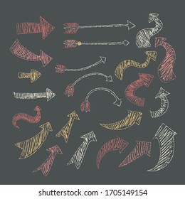 Hand drawn arrows icons set on a chalkboard