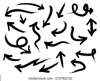 iconos de flechas a mano Ajustar. icono de flecha con varias direcciones. Ilustración del vector Doodle. aislado en un fondo blanco