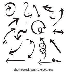 hand drawn Arrows icons Set. arrow icon with various directions. Doodle vector illustration. isolated on a white background