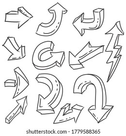 hand drawn Arrows icons Set. arrow icon with various directions. Doodle vector illustration. isolated on a white background