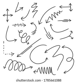 hand drawn Arrows icons Set. arrow icon with various directions. Doodle vector illustration. isolated on a white background