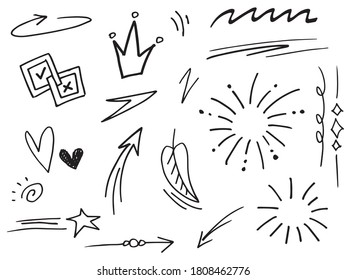 hand drawn Arrows icons Set. arrow icon with various directions. Doodle vector illustration. isolated on a white background.