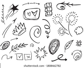 hand drawn Arrows icons Set. arrow icon with various directions. Doodle vector illustration. isolated on a white background.