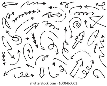 hand drawn Arrows icons Set. arrow icon with various directions. Doodle vector illustration. isolated on a white background.