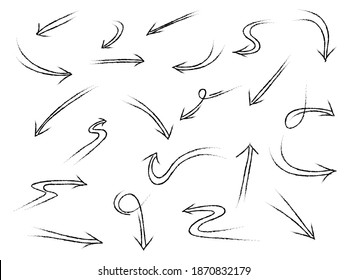 iconos de flechas a mano Ajustar. icono de flecha con varias direcciones. Ilustración del vector Doodle. aislado en un fondo blanco