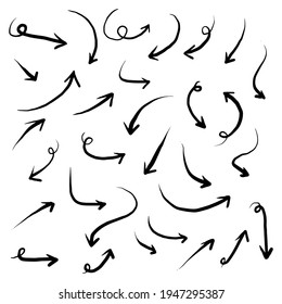 iconos de flechas a mano Ajustar. icono de flecha con varias direcciones. Ilustración del vector Doodle. aislado en un fondo blanco.