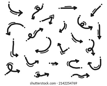 hand drawn Arrows icons Set. arrow icon with various directions. Doodle vector illustration. isolated on a white background