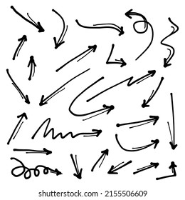Hand drawn Arrows icons Set. arrow icon with various directions. Doodle vector illustration. isolated on a white background