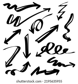 Hand drawn Arrows icons Set. arrow icon with various directions. Doodle design element of vector illustration. isolated on a white background.