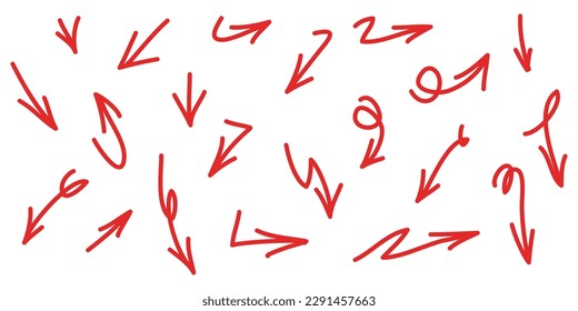 Hand drawn Arrows icons Set. arrow icon with various directions. Doodle vector illustration. isolated on a white background