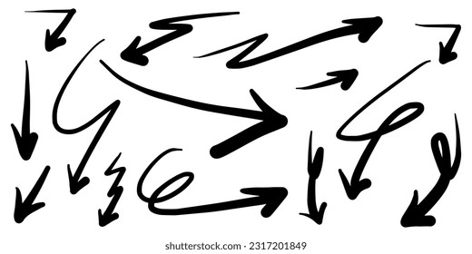 Hand drawn Arrows icons Set. arrow icon with various directions. Doodle vector illustration. isolated on a white background