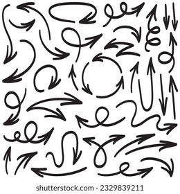 hand drawn Arrows icons Set. arrow icon with various directions. Doodle vector illustration. isolated on a white background.