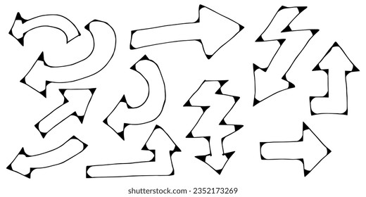 Hand drawn Arrows icons Set. arrow icon with various directions. Doodle vector illustration. isolated on a white background