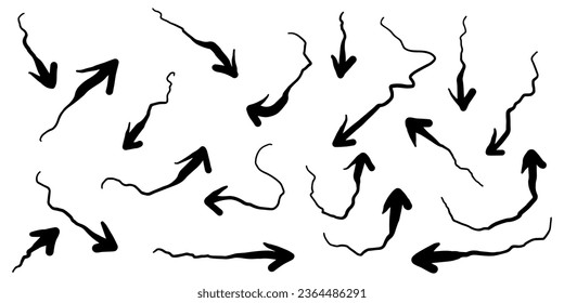 Hand drawn Arrows icons Set. arrow icon with various directions. Doodle vector illustration. isolated on a white background