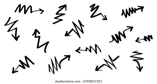Hand drawn Arrows icons Set. arrow icon with various directions. Doodle vector illustration. isolated on a white background