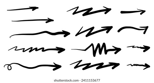 Hand drawn Arrows icons Set. arrow icon with various directions. Doodle vector illustration. isolated on a white background