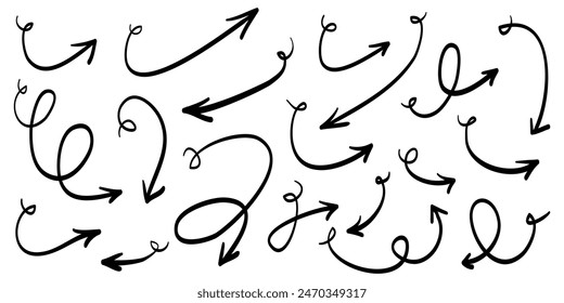 hand drawn Arrows icons Set. arrow icon with various directions. Doodle vector illustration. isolated on a white background