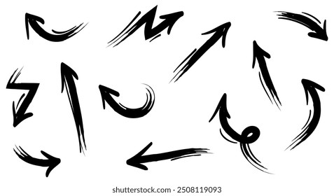 hand drawn Arrows icons Set. arrow icon with various directions. Doodle vector illustration. isolated on a white background