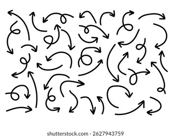 desenho à mão Ícones de setas Definir. Conjunto de ícones preto grande setas. Design de símbolos de ícones de seta. Coleção de vetor de seta plana