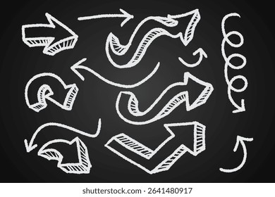 Hand drawn arrows icons set on a chalkboard