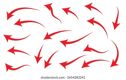 Iconos de flechas dibujadas a mano. Icono de flecha con varias direcciones. Ilustración vectorial de Doodle. aislado en un fondo blanco