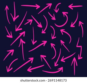 Iconos de flechas dibujadas a mano. Icono de flecha con varias direcciones. Elemento de diseño de flecha Doodle
