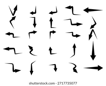 Conjunto de iconos de flechas dibujadas a mano. Conjunto de iconos negros grandes de flechas. Diseño de símbolos de iconos de flecha. Flecha plana colección de Vector