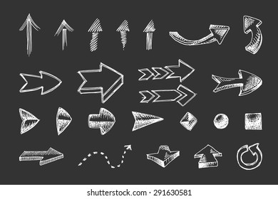 hand drawn arrows icons set isolated on black background