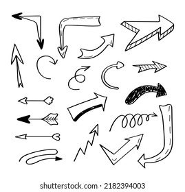 Hand drawn arrows icons and signs vector. Symbol arrow for web, app, social net in hand drawn doodle style. Doodle infographics elements.  