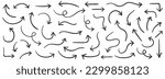 Hand drawn arrows icons vector design. Swirls arrows doodle lines icon set