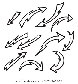 iconos dibujados a mano Iconos vectoriales dibujados a mano conjunto editable. Dibujo de flecha doodle hecho a mano batir el símbolo de signo aislado en fondo blanco. Dibujo de imagen de diseño de vectores de logotipo simple
