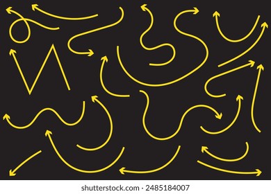 Hand drawn arrows icons vector design. Swirls arrows doodle lines icon set