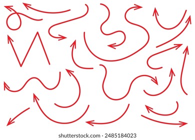 Hand drawn arrows icons vector design. Swirls arrows doodle lines icon set