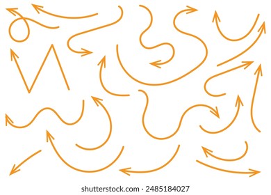 Hand drawn arrows icons vector design. Swirls arrows doodle lines icon set