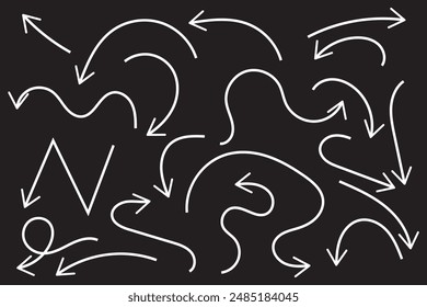 Hand drawn arrows icons vector design. Swirls arrows doodle lines icon set
