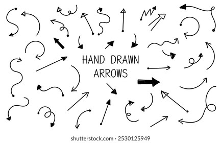 Hand drawn arrows illustration collection set. Education symbols and hand drawn vector set. 