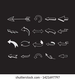 Hand drawn arrows illustration set. Collection of arrow doodle sketches.