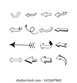 Hand drawn arrows illustration set. Collection of arrow doodle sketches.