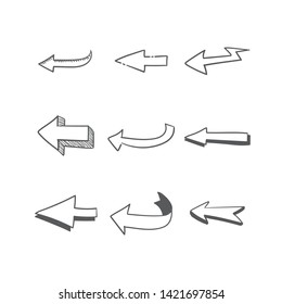 Hand drawn arrows illustration set. Collection of arrow doodle sketches.