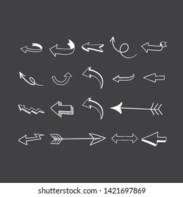 Hand drawn arrows illustration set. Collection of arrow doodle sketches.