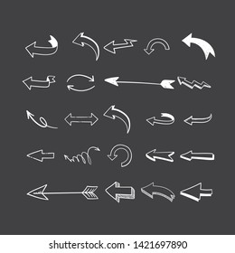 Hand drawn arrows illustration set. Collection of arrow doodle sketches.