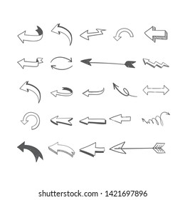 Hand drawn arrows illustration set. Collection of arrow doodle sketches.