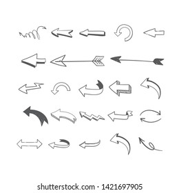 Hand drawn arrows illustration set. Collection of arrow doodle sketches.