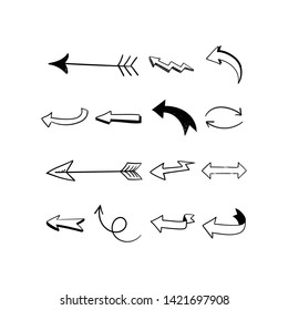 Hand drawn arrows illustration set. Collection of arrow doodle sketches.
